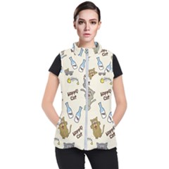 Happy Cats Pattern Background Women s Puffer Vest