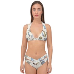 Happy Cats Pattern Background Double Strap Halter Bikini Set by Grandong