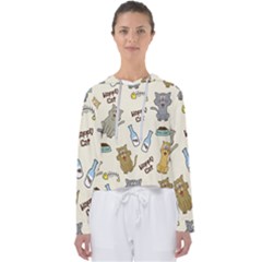 Happy Cats Pattern Background Women s Slouchy Sweat by Grandong