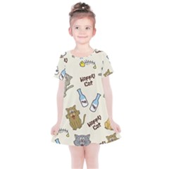 Happy Cats Pattern Background Kids  Simple Cotton Dress by Grandong