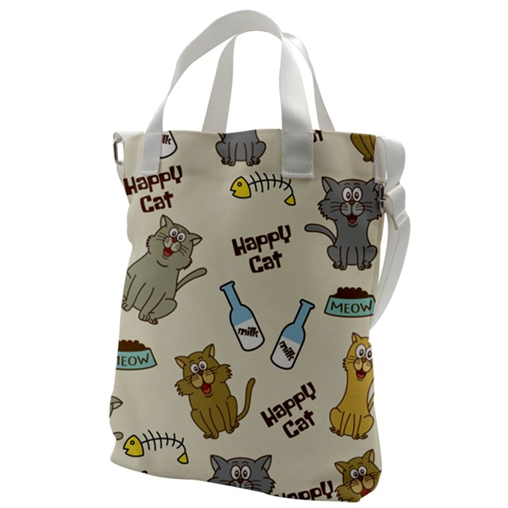 Happy Cats Pattern Background Canvas Messenger Bag