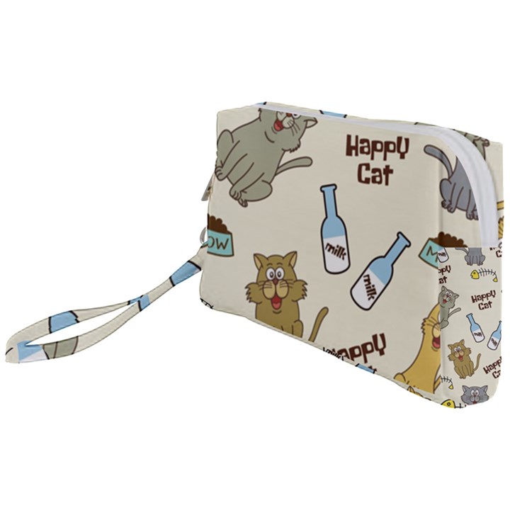 Happy Cats Pattern Background Wristlet Pouch Bag (Small)