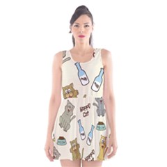 Happy Cats Pattern Background Scoop Neck Skater Dress by Grandong