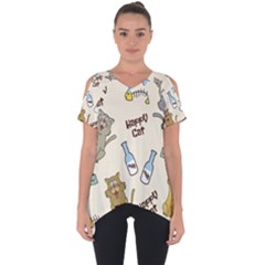 Happy Cats Pattern Background Cut Out Side Drop T-shirt