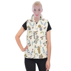 Happy Cats Pattern Background Women s Button Up Vest