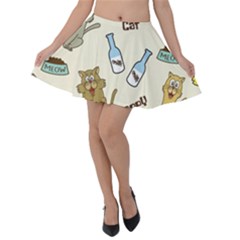 Happy Cats Pattern Background Velvet Skater Skirt