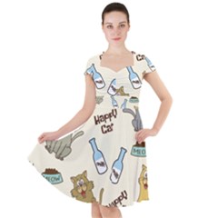 Happy Cats Pattern Background Cap Sleeve Midi Dress With Pockets by Grandong