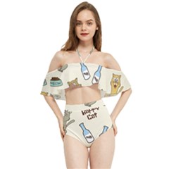 Happy Cats Pattern Background Halter Flowy Bikini Set  by Grandong