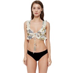 Happy Cats Pattern Background Low Cut Ruffle Edge Bikini Top by Grandong