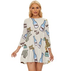 Happy Cats Pattern Background Long Sleeve Babydoll Dress by Grandong