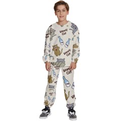 Happy Cats Pattern Background Kids  Sweatshirt Set by Grandong