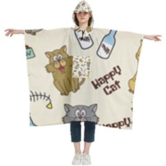 Happy Cats Pattern Background Women s Hooded Rain Ponchos by Grandong