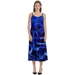 Blue Roses Flowers Plant Romance Blossom Bloom Nature Flora Petals Casual Spaghetti Strap Midi Dress