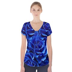 Blue Roses Flowers Plant Romance Blossom Bloom Nature Flora Petals Short Sleeve Front Detail Top by Proyonanggan