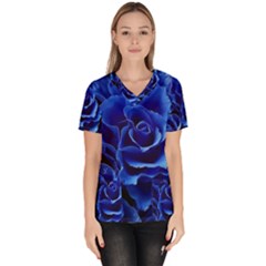 Blue Roses Flowers Plant Romance Blossom Bloom Nature Flora Petals Women s V-neck Scrub Top by Proyonanggan