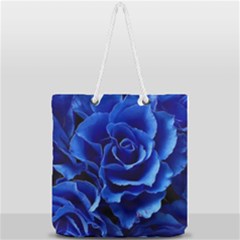 Blue Roses Flowers Plant Romance Blossom Bloom Nature Flora Petals Full Print Rope Handle Tote (large) by Proyonanggan