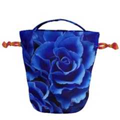 Blue Roses Flowers Plant Romance Blossom Bloom Nature Flora Petals Drawstring Bucket Bag by Proyonanggan