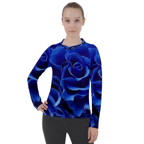 Blue Roses Flowers Plant Romance Blossom Bloom Nature Flora Petals Women s Pique Long Sleeve T-shirt by Proyonanggan