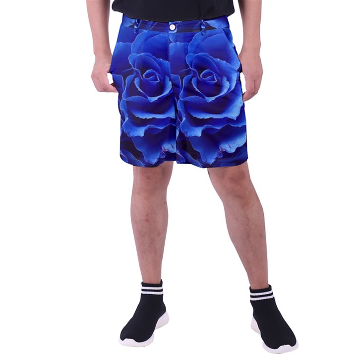 Blue Roses Flowers Plant Romance Blossom Bloom Nature Flora Petals Men s Pocket Shorts