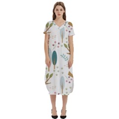 Pattern Sloth Woodland T-shirt Midi Dress With Pockets