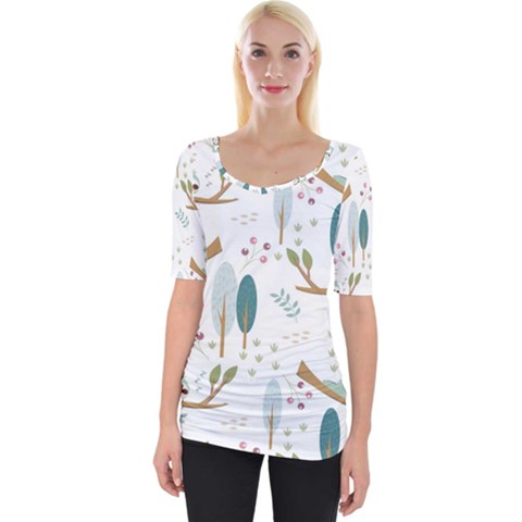 Pattern Sloth Woodland Wide Neckline T-shirt by Hannah976