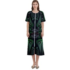 Fractal Green Black 3d Art Floral Pattern Women s Cotton Short Sleeve Nightgown by Cemarart