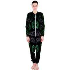 Fractal Green Black 3d Art Floral Pattern Onepiece Jumpsuit (ladies)