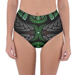 Fractal Green Black 3d Art Floral Pattern Reversible High-waist Bikini Bottoms by Cemarart