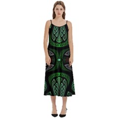 Fractal Green Black 3d Art Floral Pattern Casual Spaghetti Strap Midi Dress