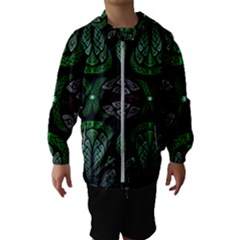 Fractal Green Black 3d Art Floral Pattern Kids  Hooded Windbreaker