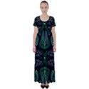 Fractal Green Black 3d Art Floral Pattern High Waist Short Sleeve Maxi Dress View1