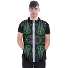 Fractal Green Black 3d Art Floral Pattern Men s Puffer Vest