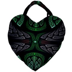 Fractal Green Black 3d Art Floral Pattern Giant Heart Shaped Tote by Cemarart