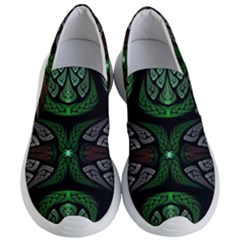 Fractal Green Black 3d Art Floral Pattern Women s Lightweight Slip Ons by Cemarart