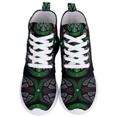 Fractal Green Black 3d Art Floral Pattern Women s Lightweight High Top Sneakers by Cemarart