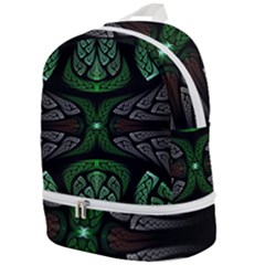 Fractal Green Black 3d Art Floral Pattern Zip Bottom Backpack by Cemarart