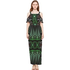 Fractal Green Black 3d Art Floral Pattern Draped Sleeveless Chiffon Jumpsuit by Cemarart