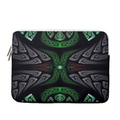 Fractal Green Black 3d Art Floral Pattern 13  Vertical Laptop Sleeve Case With Pocket by Cemarart