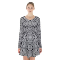 Black And White Pattern 1 Long Sleeve Velvet V-neck Dress