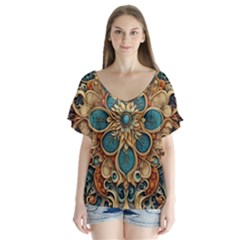 Pattern 1 V-neck Flutter Sleeve Top