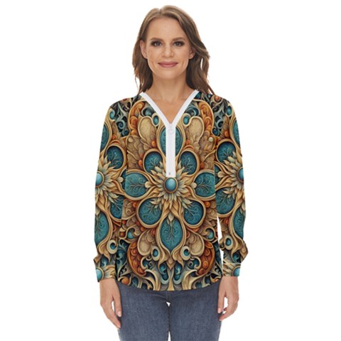 Pattern 1 Zip Up Long Sleeve Blouse by 2607694