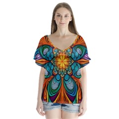 Pattern 2 V-neck Flutter Sleeve Top