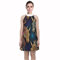 Pattern 5 Velvet Halter Neckline Dress 