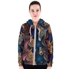 Pattern With Horses Women s Zipper Hoodie