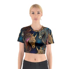 Pattern With Horses Cotton Crop Top by 2607694a