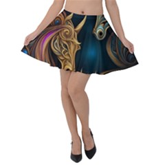 Pattern With Horses Velvet Skater Skirt