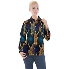 Pattern With Horses Women s Long Sleeve Pocket Shirt