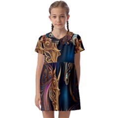 Pattern With Horses Kids  Asymmetric Collar Dress