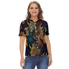 Pattern With Horses Women s Short Sleeve Double Pocket Shirt