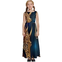 Pattern With Horses Kids  Satin Sleeveless Maxi Dress